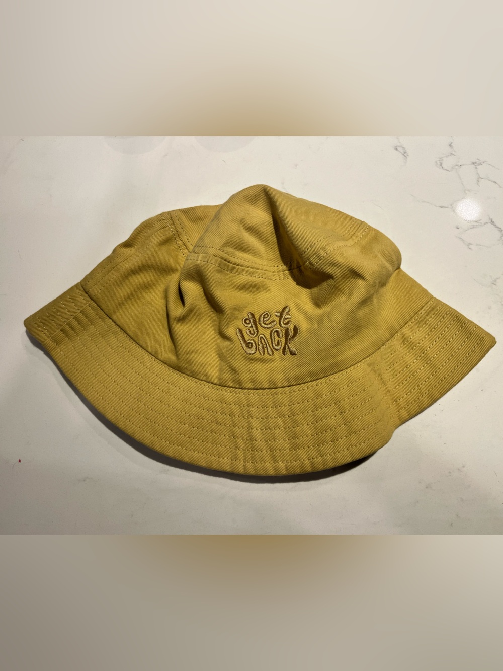 Mustard Yellow Bucket Hat with Embroidered Script